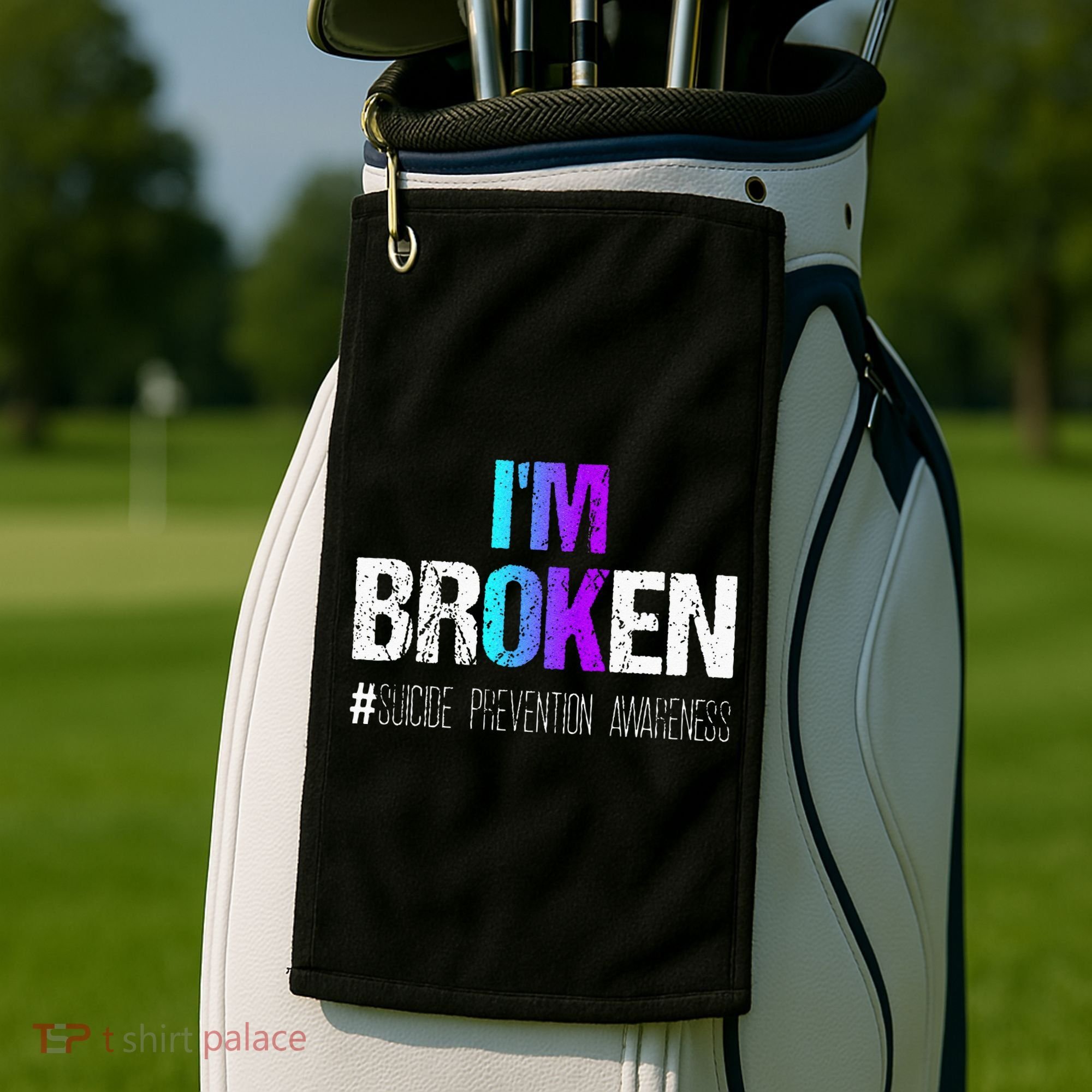 Im Broken Teal & Purple Ribbon Suicide Prevention Awareness Golf Towel