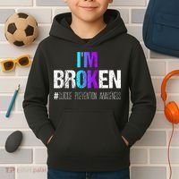 Im Broken Teal & Purple Ribbon Suicide Prevention Awareness Kids Hoodie thumb 2