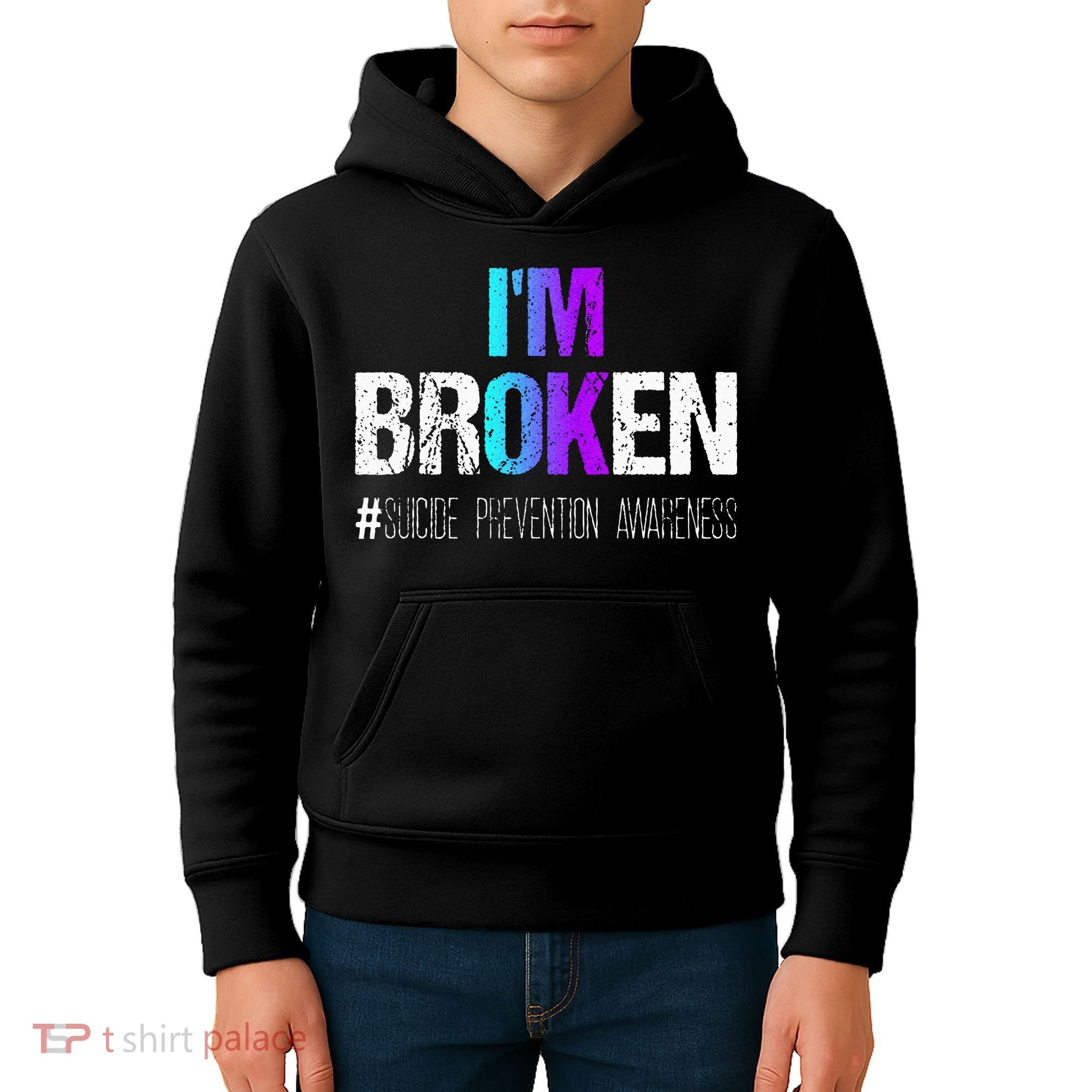 Im Broken Teal & Purple Ribbon Suicide Prevention Awareness Kids Hoodie