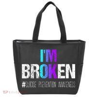 Im Broken Teal & Purple Ribbon Suicide Prevention Awareness Tote Bag thumb 0