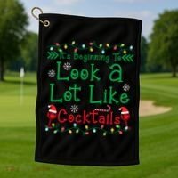 It's Beginning To Look A Lot Like Cocktails Funny Christmas Golf Towel thumb 1