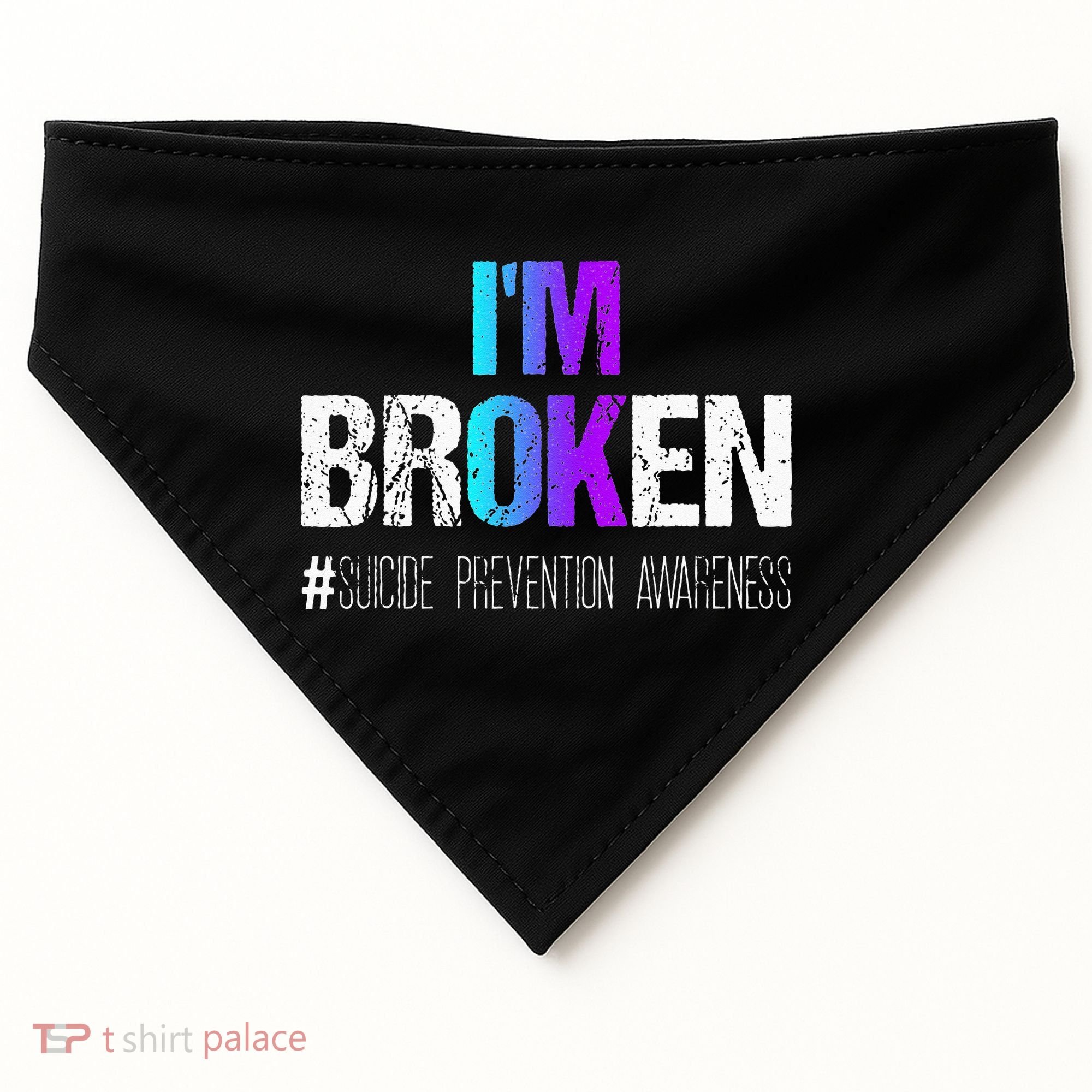 Im Broken Teal & Purple Ribbon Suicide Prevention Awareness USA-Made Doggie Bandana
