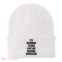 Its Beginning To Look A Lot Like Seasonal Depression Funny Winter Beanie thumb 0