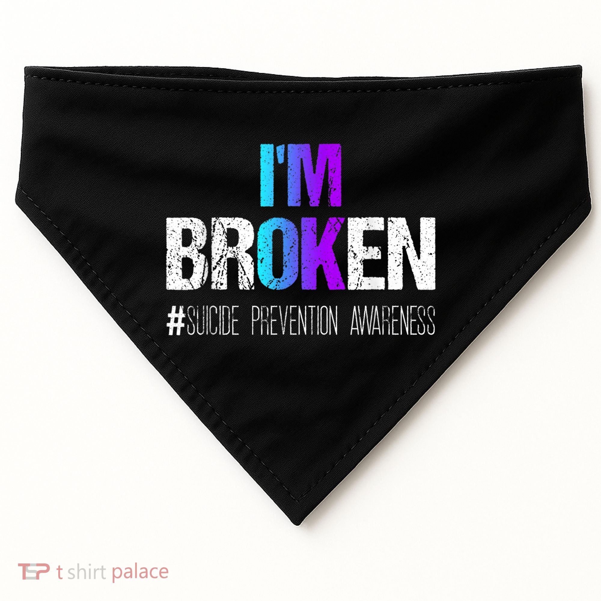 I'm broken Teal & Purple Ribbon Suicide Prevention Awareness USA-Made Doggie Bandana
