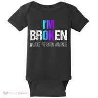 I'm broken Teal & Purple Ribbon Suicide Prevention Awareness Baby Bodysuit thumb 0