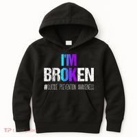 I'm broken Teal & Purple Ribbon Suicide Prevention Awareness Kids Hoodie thumb 0