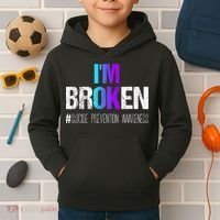 I'm broken Teal & Purple Ribbon Suicide Prevention Awareness Kids Hoodie thumb 2