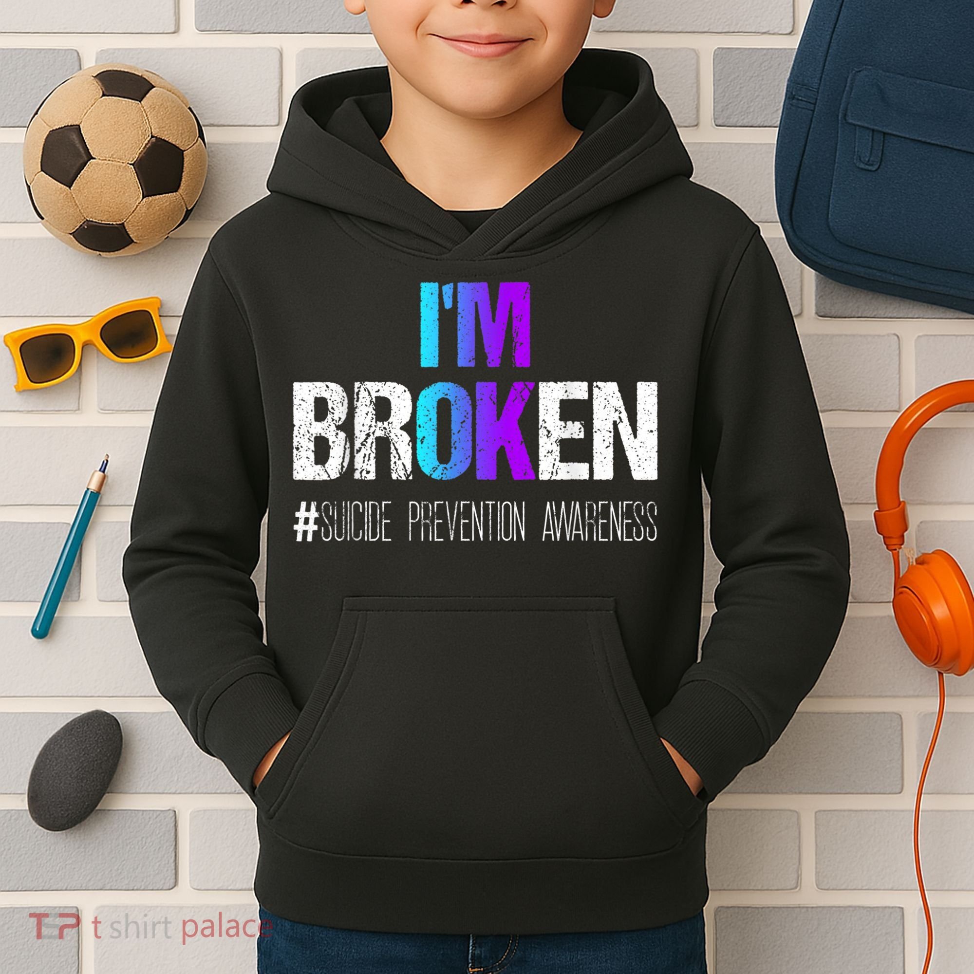 I'm broken Teal & Purple Ribbon Suicide Prevention Awareness Kids Hoodie
