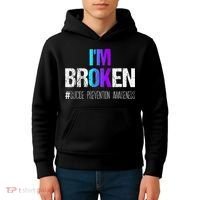I'm broken Teal & Purple Ribbon Suicide Prevention Awareness Kids Hoodie thumb 4