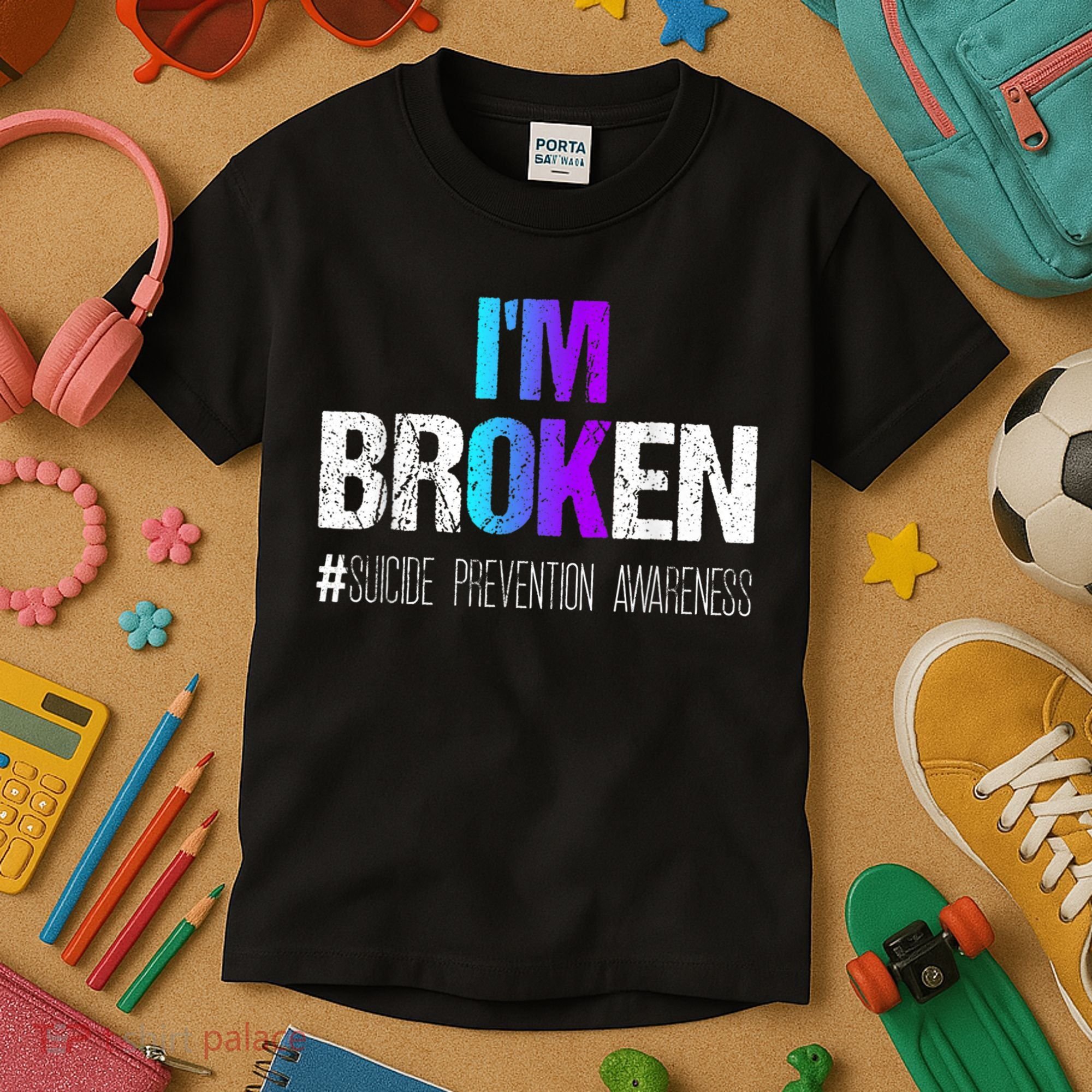I'm broken Teal & Purple Ribbon Suicide Prevention Awareness Kids T-Shirt