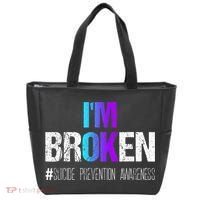 I'm broken Teal & Purple Ribbon Suicide Prevention Awareness Tote Bag thumb 0