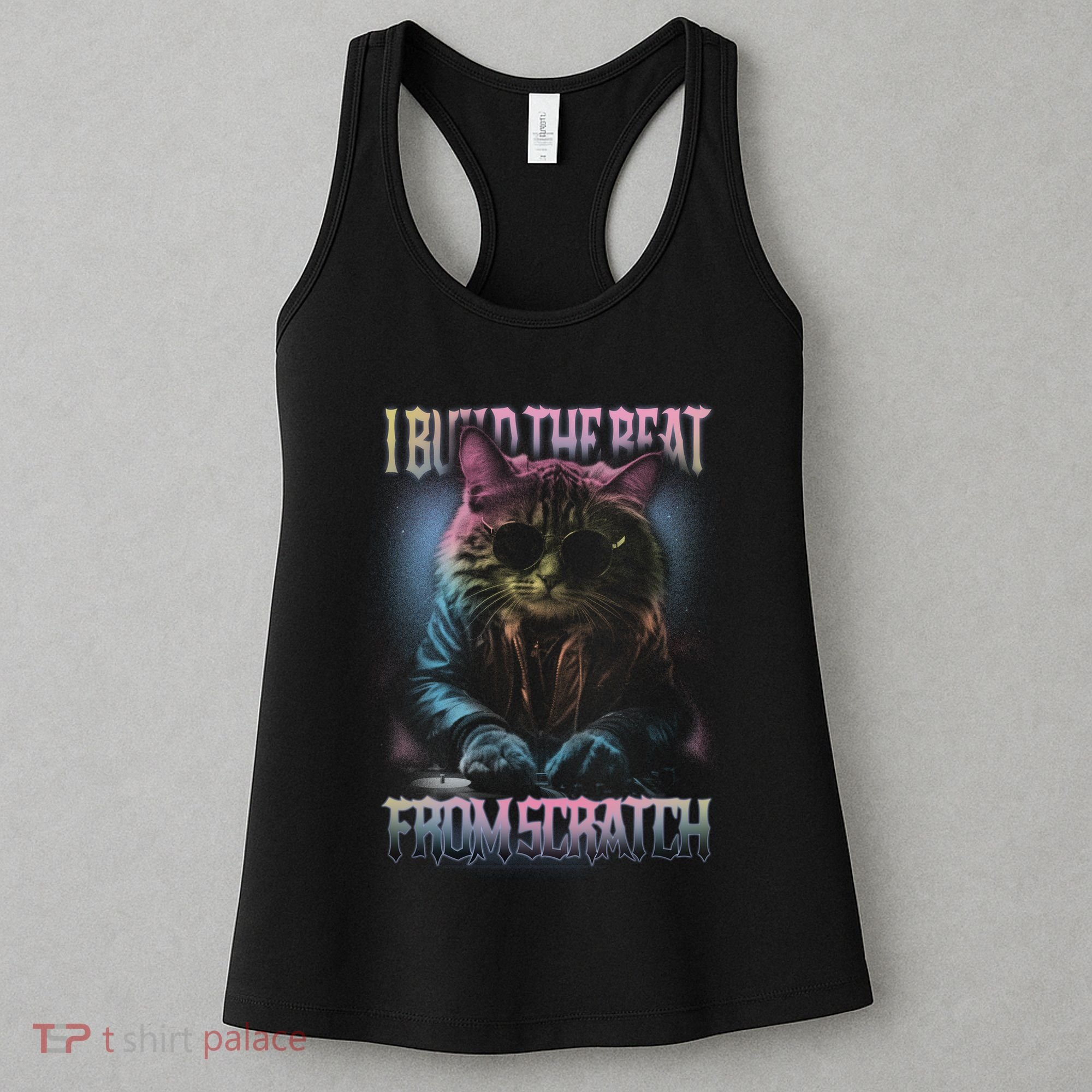 I Build The Beat From Scratch Funny Cosmic Dj Cat Women's Tank Top