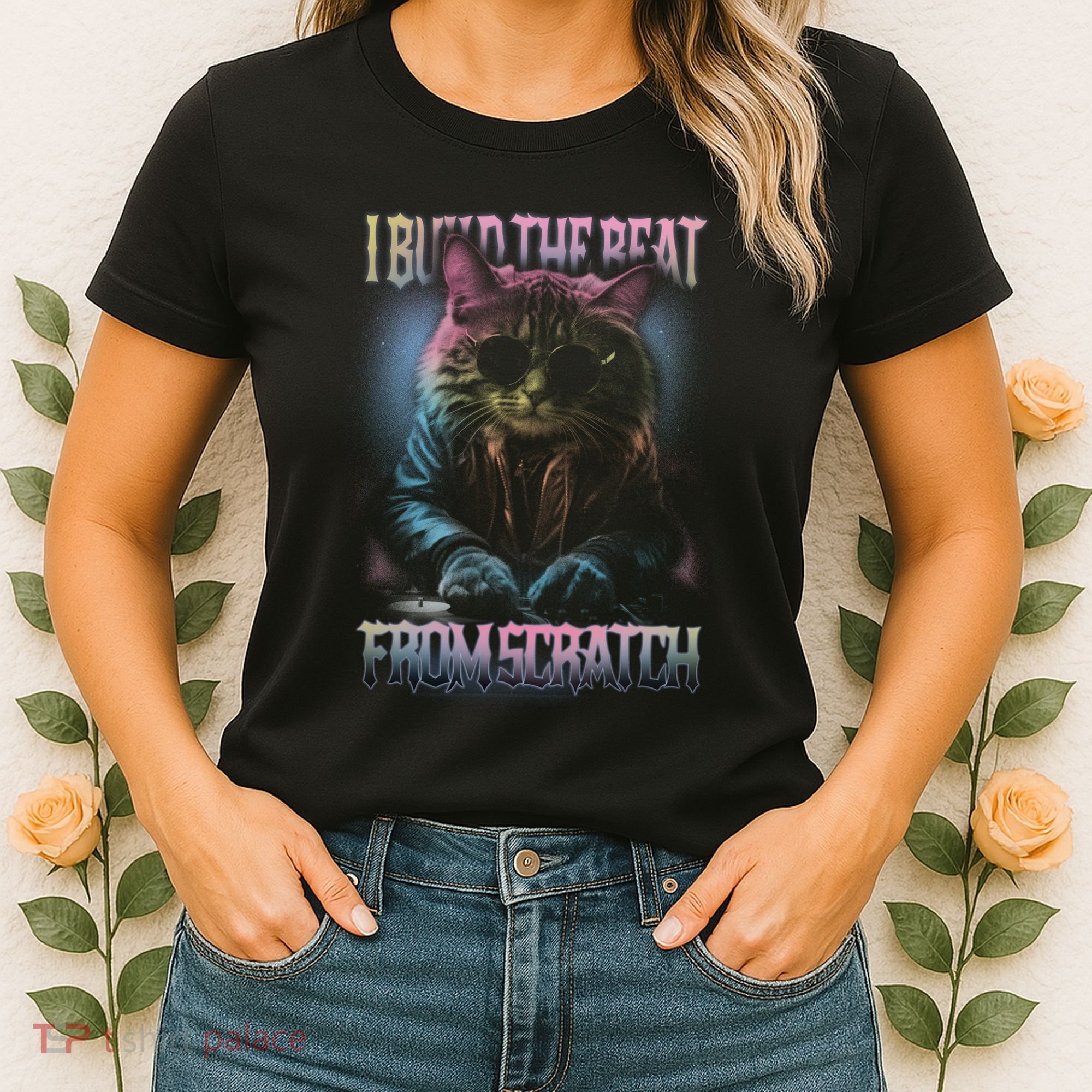I Build The Beat From Scratch Funny Cosmic Dj Cat Women's T-Shirt