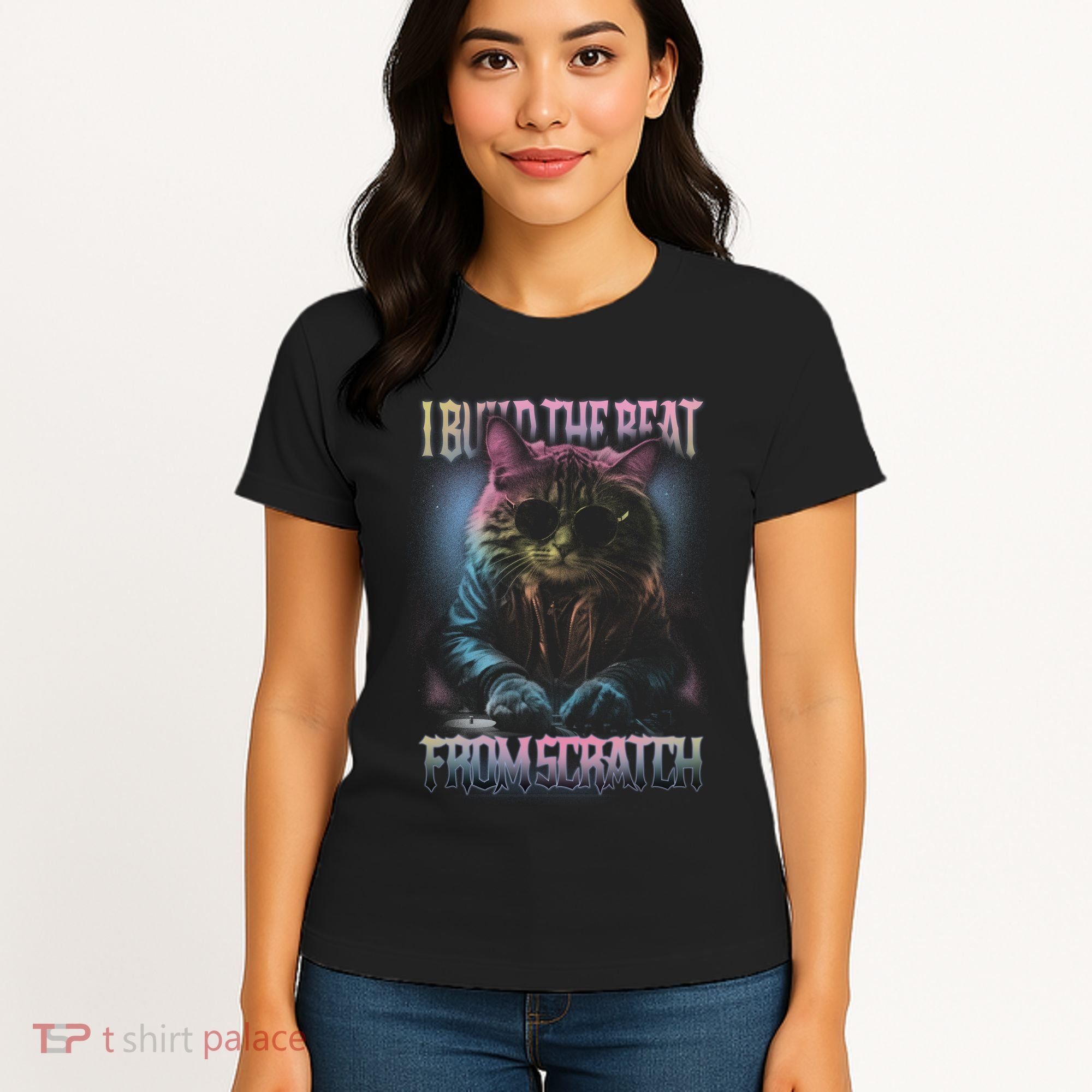 I Build The Beat From Scratch Funny Cosmic Dj Cat Women's T-Shirt