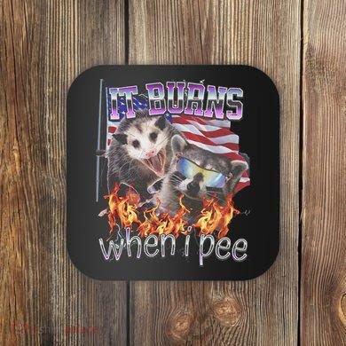 It Burns When I Pee Possum Raccoon Funny Coaster