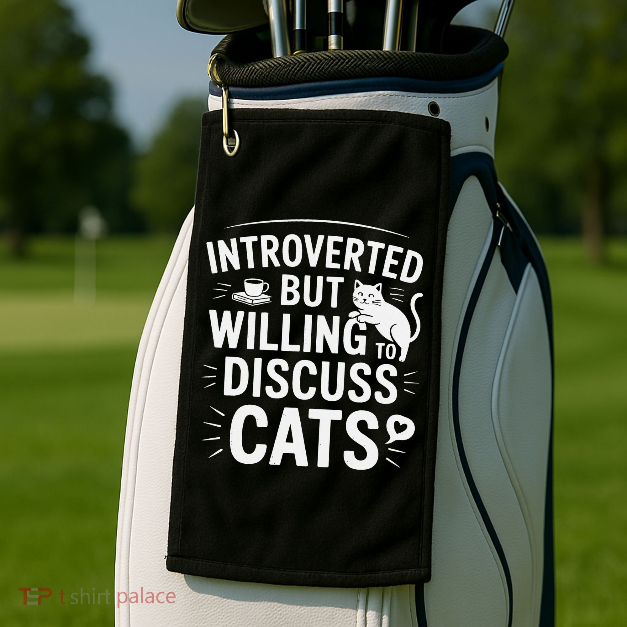 Introverted But Willing To Discuss Cats Funny Quote Golf Towel