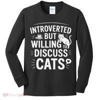 Introverted But Willing To Discuss Cats Funny Quote Kids Long Sleeve Shirt thumb 0