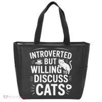 Introverted But Willing To Discuss Cats Funny Quote Tote Bag thumb 0