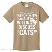 Introverted But Willing To Discuss Cats Funny Quote Kids T-Shirt thumb 0