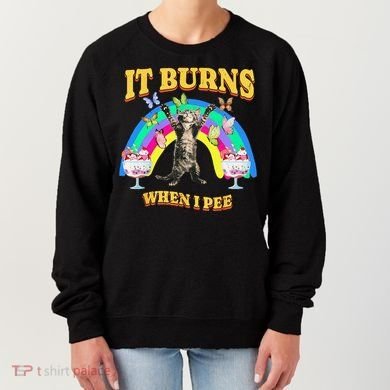 It Burns When I Pee Funny Cat Meme Rainbow Saying Sarcastic Women's Sweatshirt