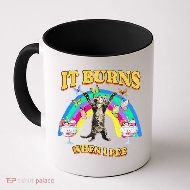 It Burns When I Pee Funny Cat Meme Rainbow Saying Sarcastic Coffee Mug