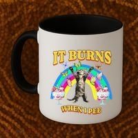 It Burns When I Pee Funny Cat Meme Rainbow Saying Sarcastic Coffee Mug thumb 2