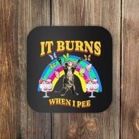 It Burns When I Pee Funny Cat Meme Rainbow Saying Sarcastic Coaster thumb 0