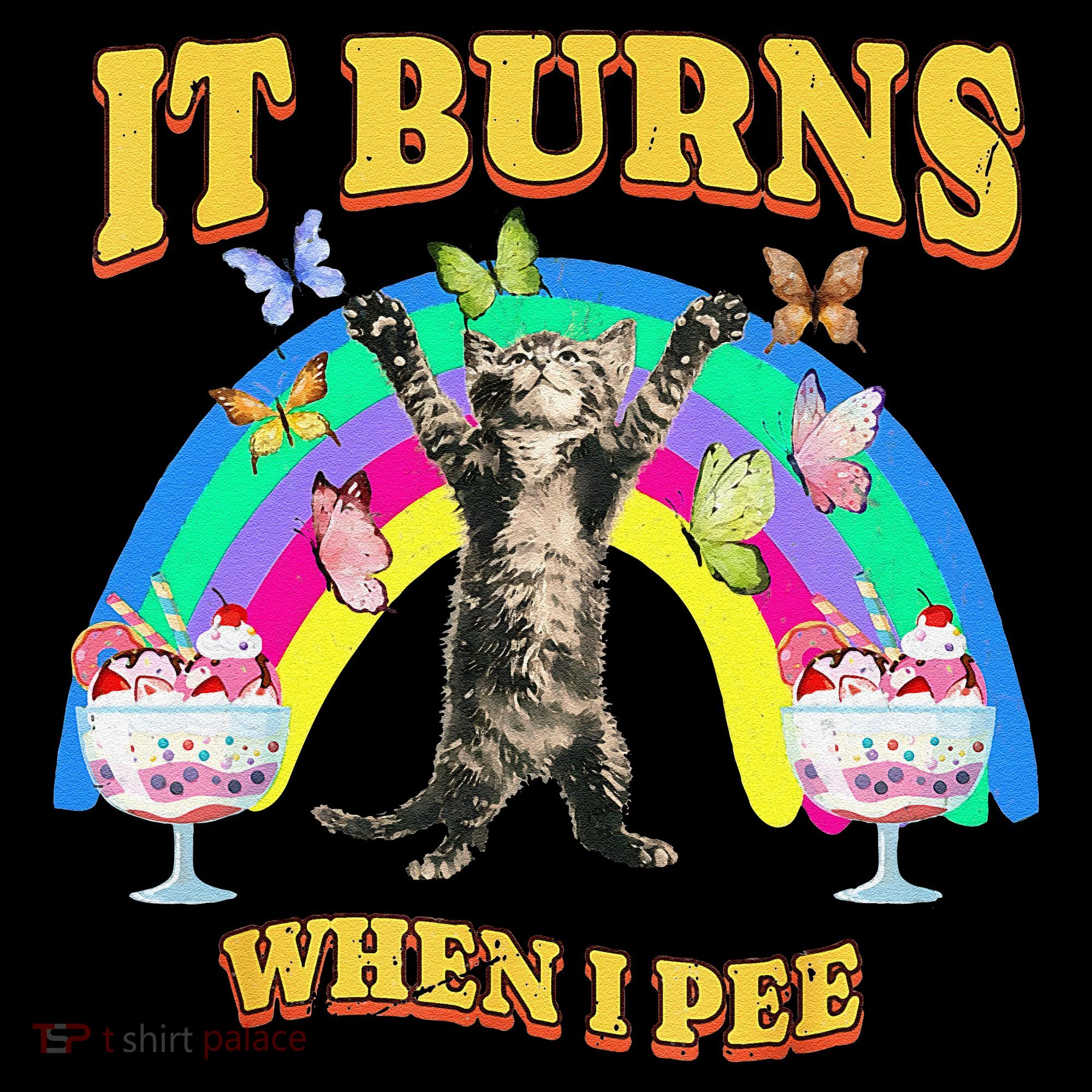 It Burns When I Pee Funny Cat Meme Rainbow Saying Sarcastic Toddler T-Shirt