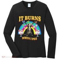 It Burns When I Pee Funny Cat Meme Rainbow Saying Sarcastic Women's Long Sleeve Shirt thumb 0