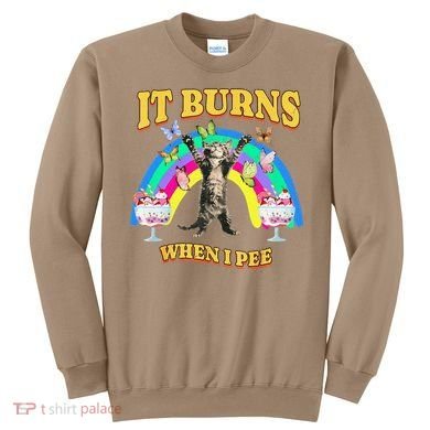It Burns When I Pee Funny Cat Meme Rainbow Saying Sarcastic Sweatshirt
