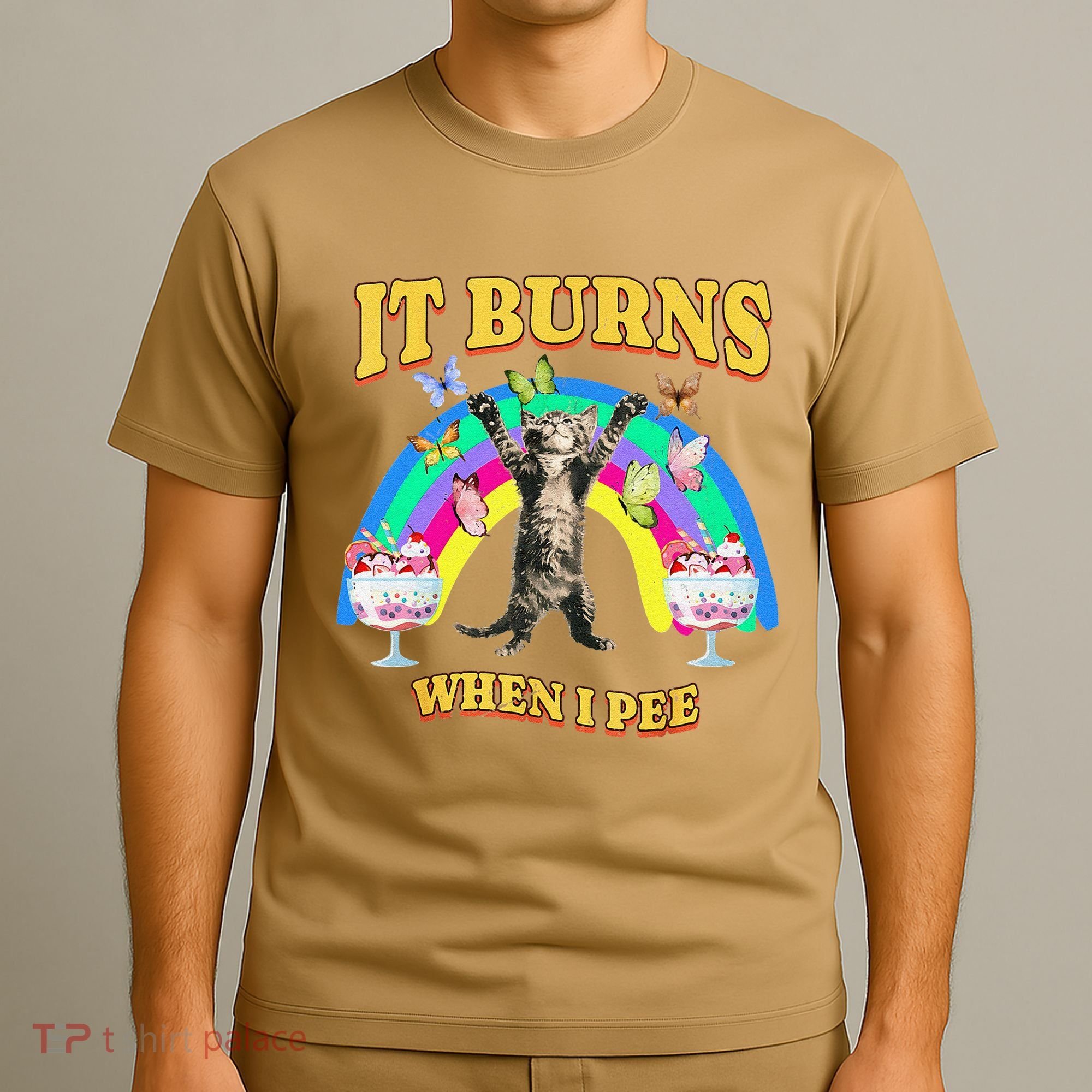 It Burns When I Pee Funny Cat Meme Rainbow Saying Sarcastic T-Shirt