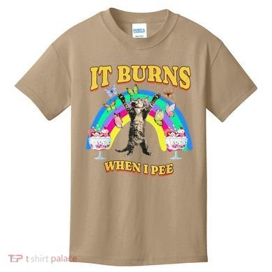 It Burns When I Pee Funny Cat Meme Rainbow Saying Sarcastic Kids T-Shirt