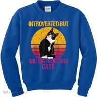 Introverted But Willing To Discuss Cats Kids Sweatshirt thumb 0