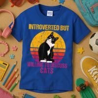 Introverted But Willing To Discuss Cats Kids T-Shirt thumb 3
