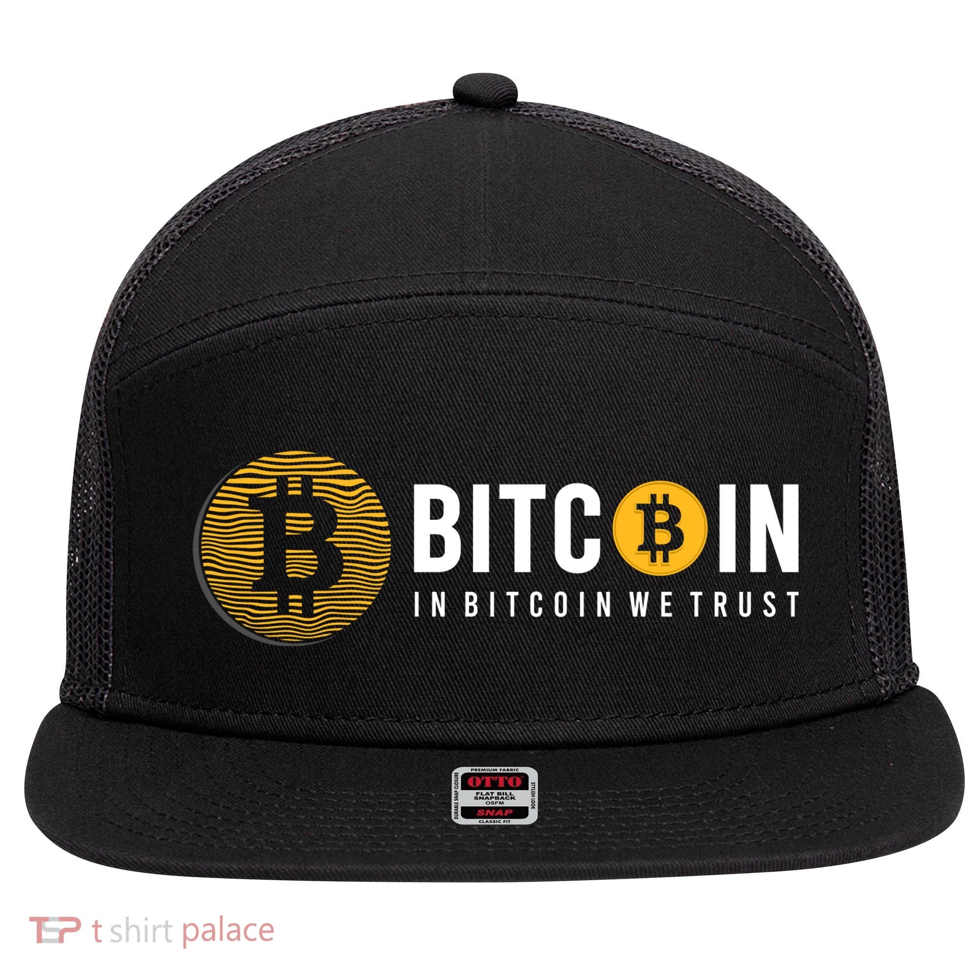 In Bitcoin We Trust 7 Panel Mesh Trucker Snapback Hat