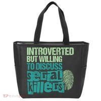 Introverted But Willing To Discuss Serial Killers True Crime Tote Bag thumb 0