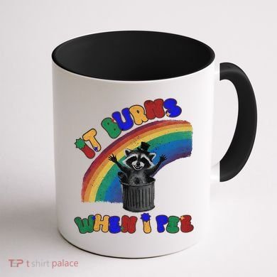 It Burns When I Pee Funny Racoon Meme Rainbow Saying Humor Coffee Mug back