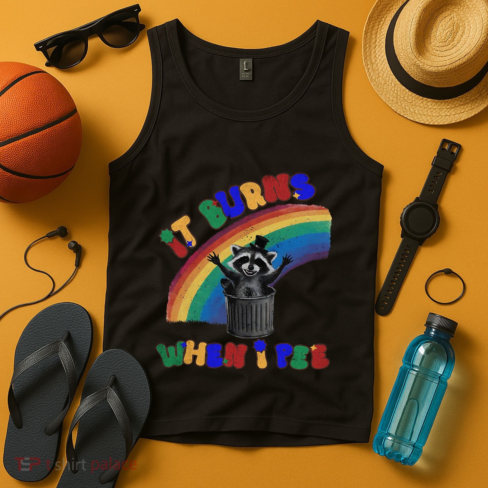 It Burns When I Pee Funny Racoon Meme Rainbow Saying Humor Tank Top