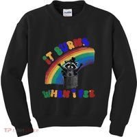 It Burns When I Pee Funny Racoon Meme Rainbow Saying Humor Kids Sweatshirt thumb 0