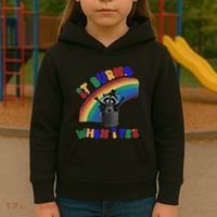 It Burns When I Pee Funny Racoon Meme Rainbow Saying Humor Kids Hoodie thumb 3