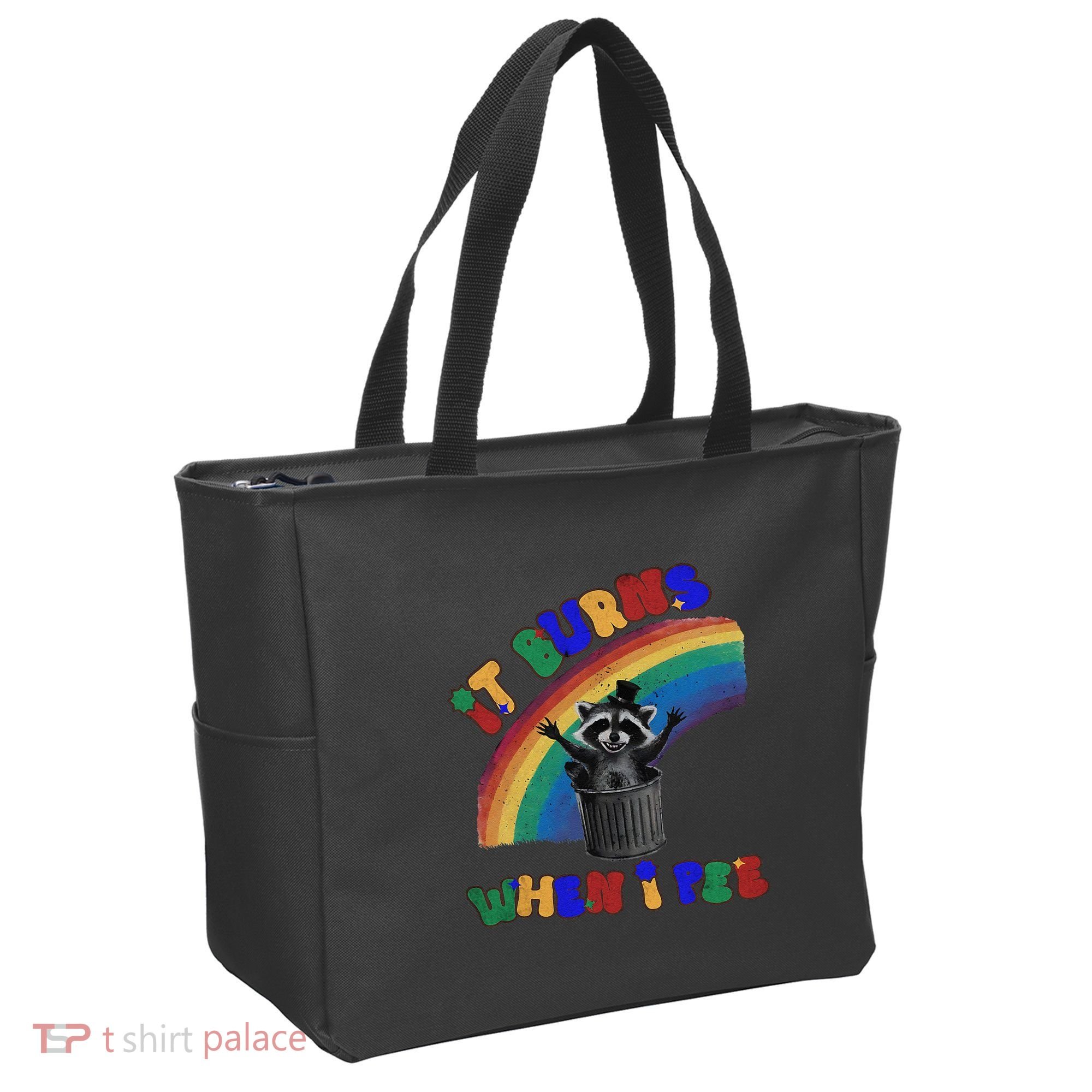 It Burns When I Pee Funny Racoon Meme Rainbow Saying Humor Tote Bag