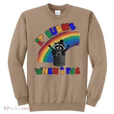 It Burns When I Pee Funny Racoon Meme Rainbow Saying Humor Sweatshirt