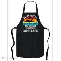 Introverted But Willing To Discuss Airplanes Funny Aviation Funny Pilot Apron thumb 0