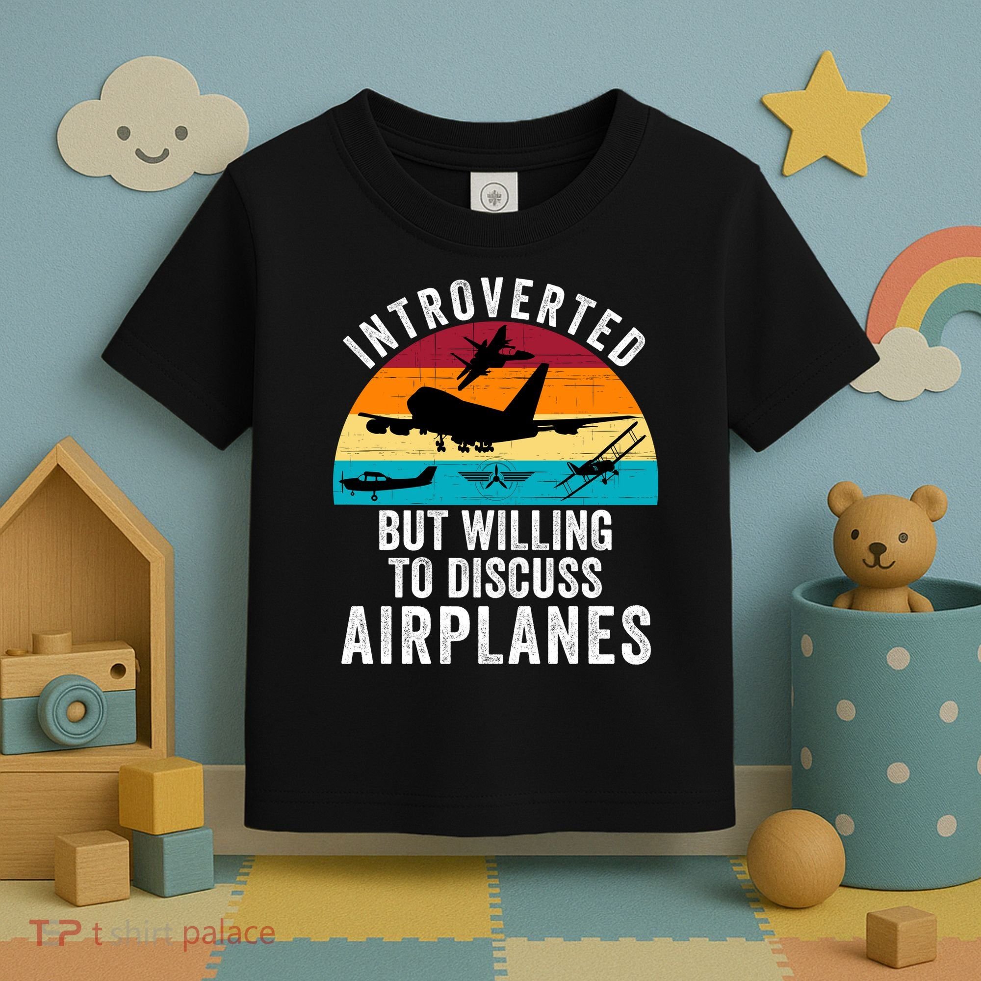 Introverted But Willing To Discuss Airplanes Funny Aviation Funny Pilot Toddler T-Shirt