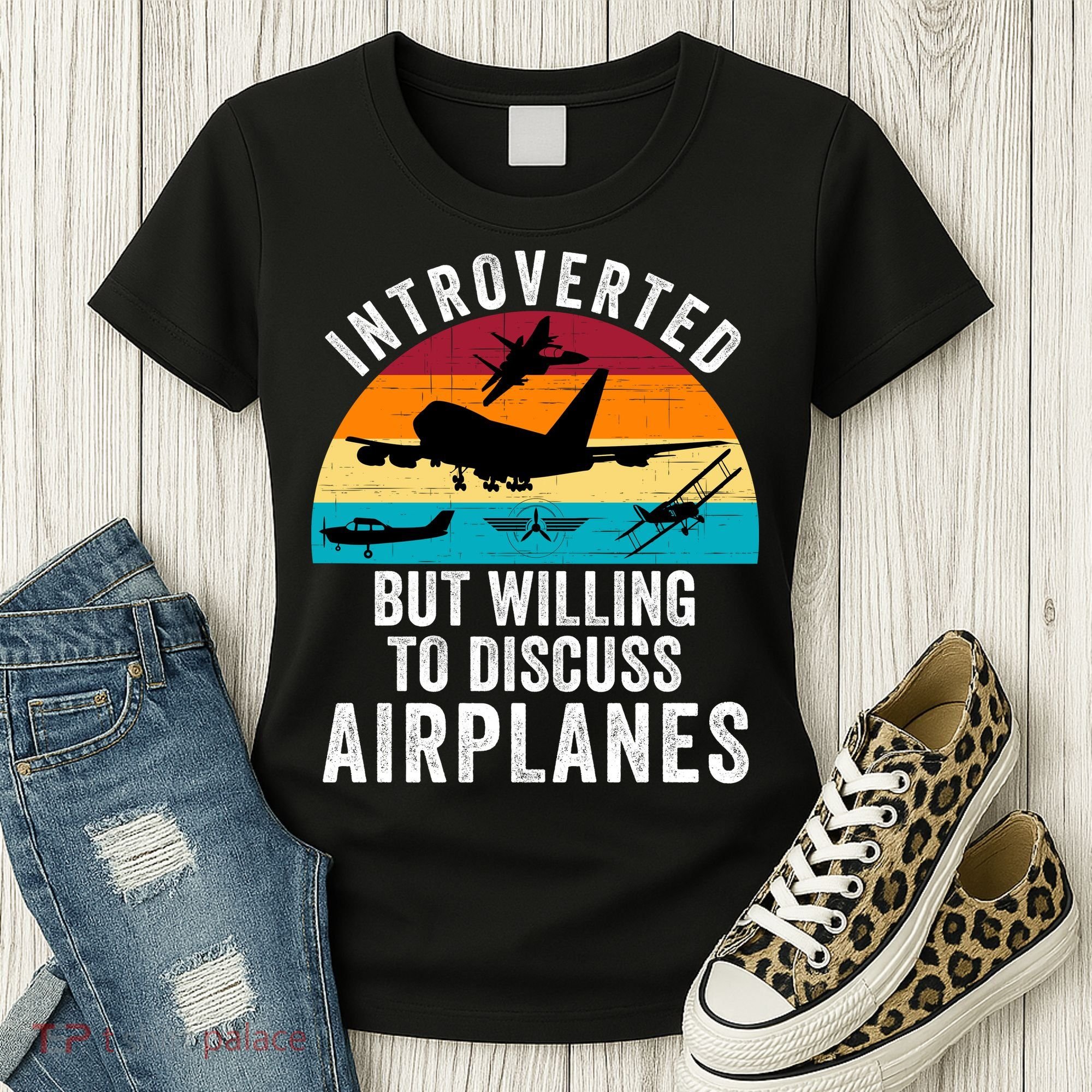 Introverted But Willing To Discuss Airplanes Funny Aviation Funny Pilot Women's T-Shirt