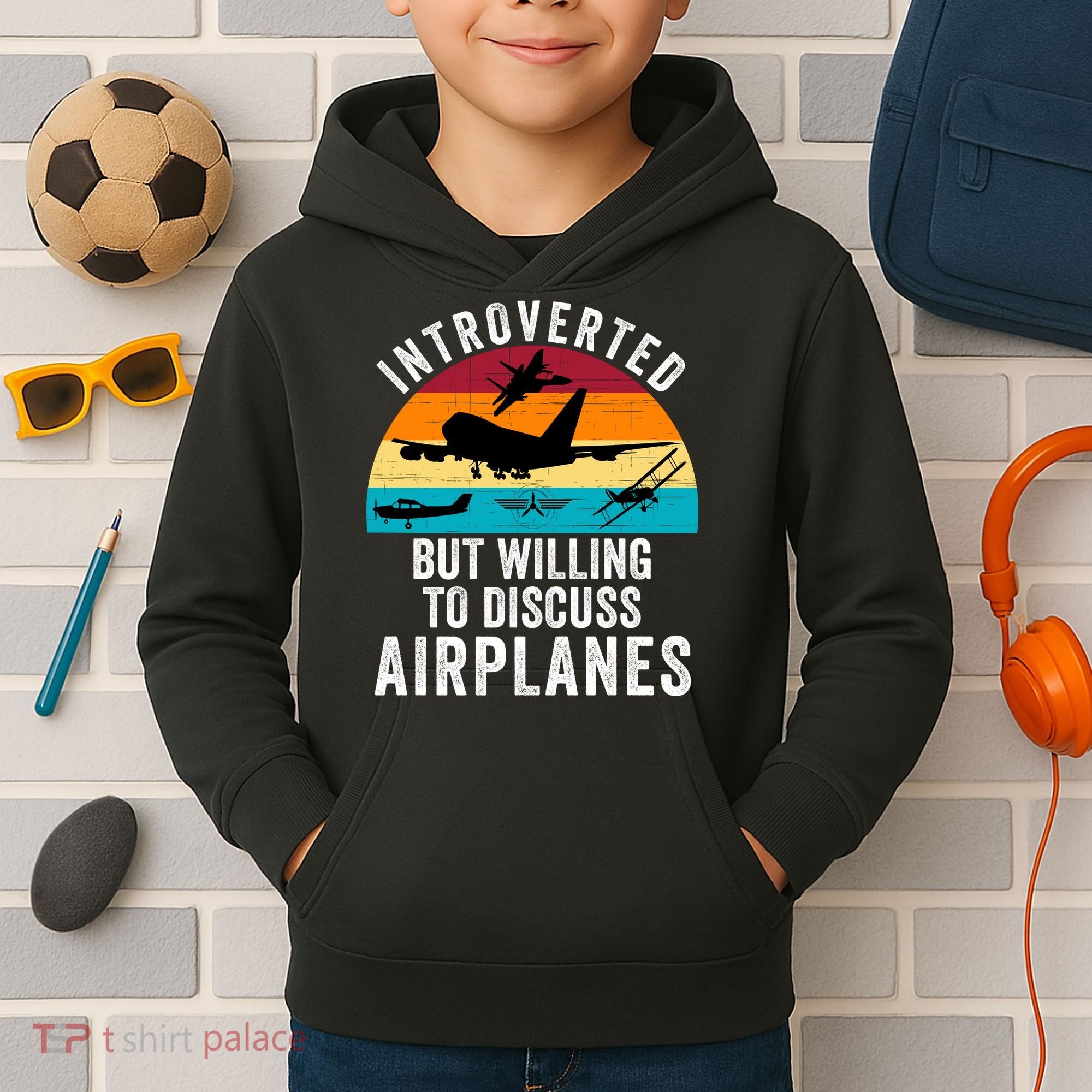 Introverted But Willing To Discuss Airplanes Funny Aviation Funny Pilot Kids Hoodie