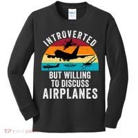 Introverted But Willing To Discuss Airplanes Funny Aviation Funny Pilot Kids Long Sleeve Shirt thumb 0