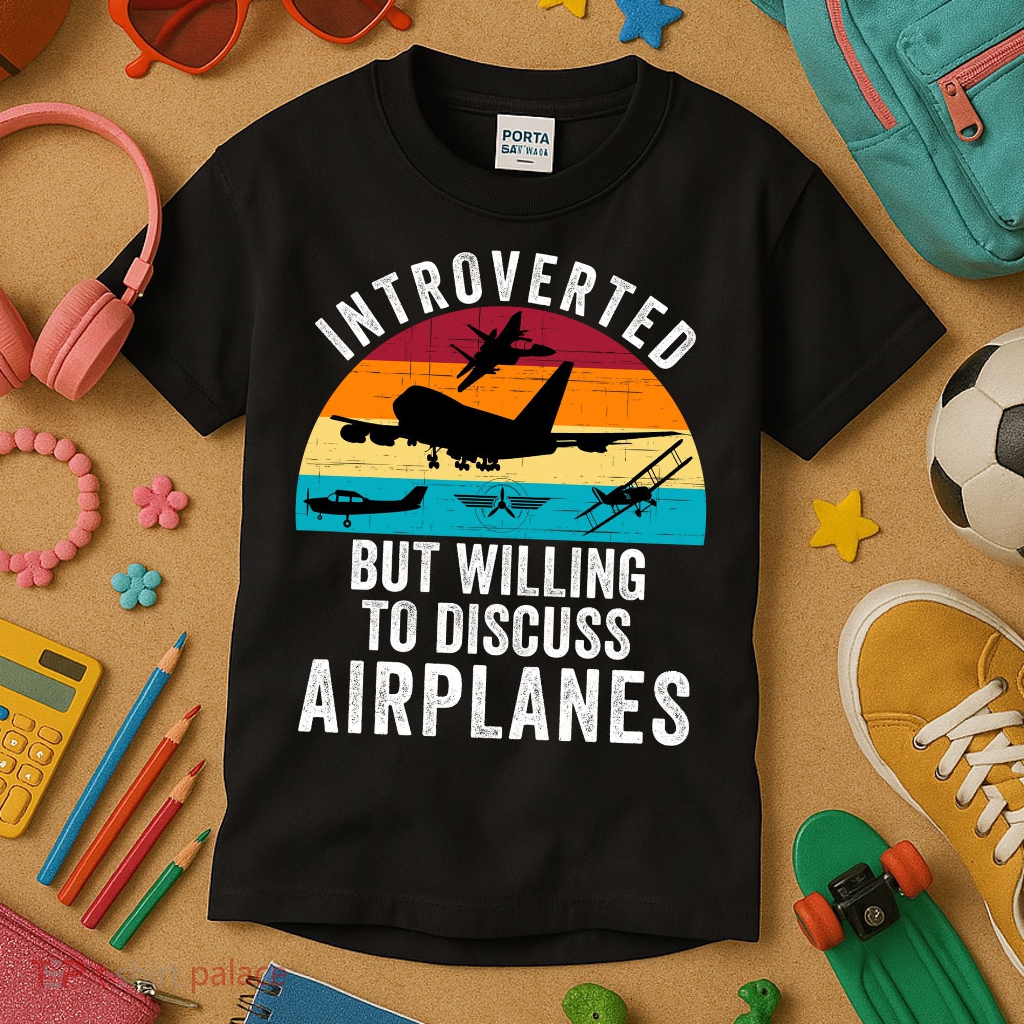 Introverted But Willing To Discuss Airplanes Funny Aviation Funny Pilot Kids T-Shirt