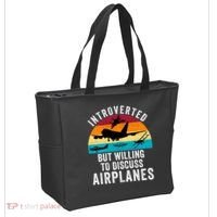 Introverted But Willing To Discuss Airplanes Funny Aviation Funny Pilot Tote Bag thumb 2
