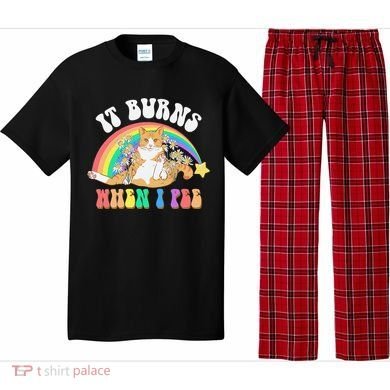 It Burns When I Pee Funny Cat Meme Rainbow Saying Sarcastic Pajama Set